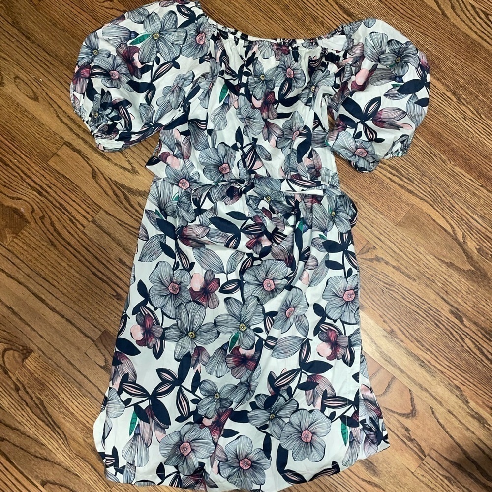 NWT Sam & Lavi Navy Floral Midi Off the Shoulder Floral Dress Sz XS
